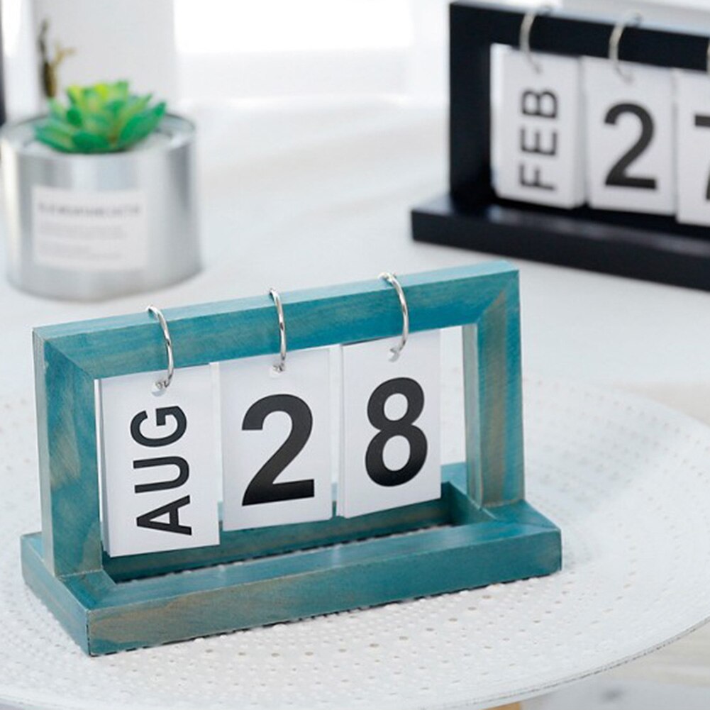 Oficina de madera Vintage hogar calendario café escritorio decorativo rústico adornos DIY Flip diario planificador calendario