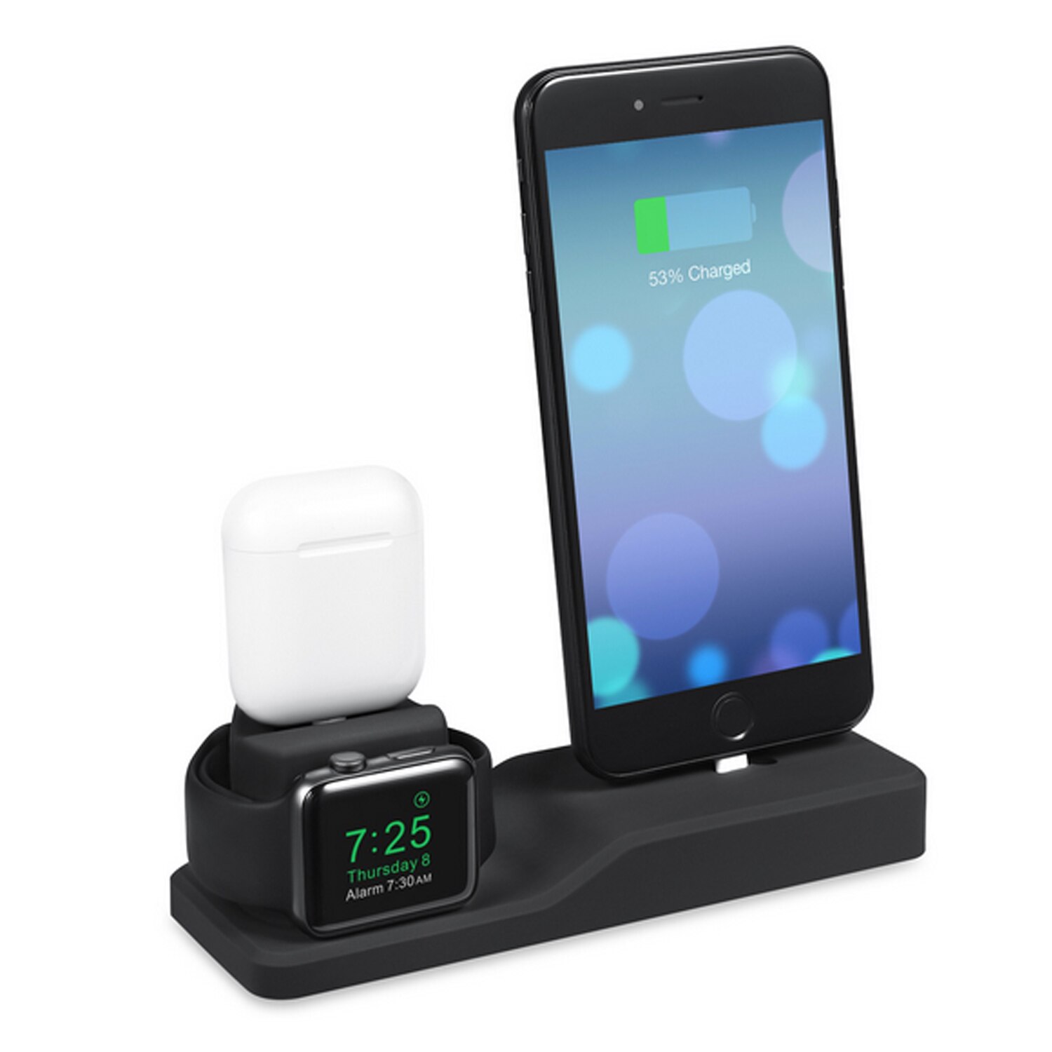 Besegad 3 in 1 Siliconen Charging Stand Houder met Sticker voor iPhone XS Max 8 Plus X 7 Apple Horloge iWatch Serie 1 2 3 Airpods