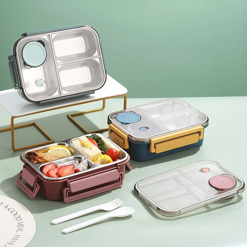 Lunchbox van 304 roestvrij staal met servies voor volwassenen Kinderen Lekvrije lunchcontainer Draagbare roosters Bento Box Voedselcontainers