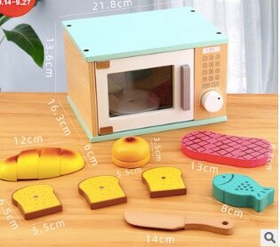 Montessori Educational Toys wooden kitchen toy accessories utensils play set for kids pretend toy play coffee toaster mixer: Blue oven