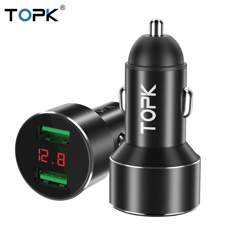 TOPK G209 Dual USB LED Voltage/Current Display Car Charger 3.1A For iPhone x xs max Fast Charging For Smart Phone Tablet: Default Title