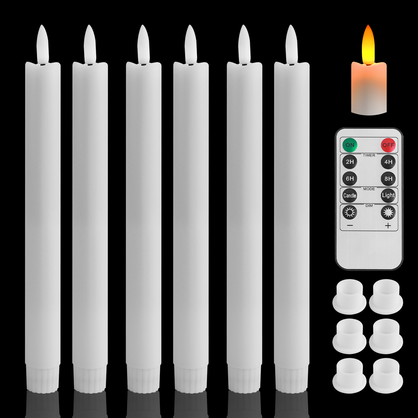 Pack of 12/24pc Flameless Flickering Ivory Taper Candles with Remote Battery Operated LED 3D Wick Candle Christmas Wedding Decor: Rainbow