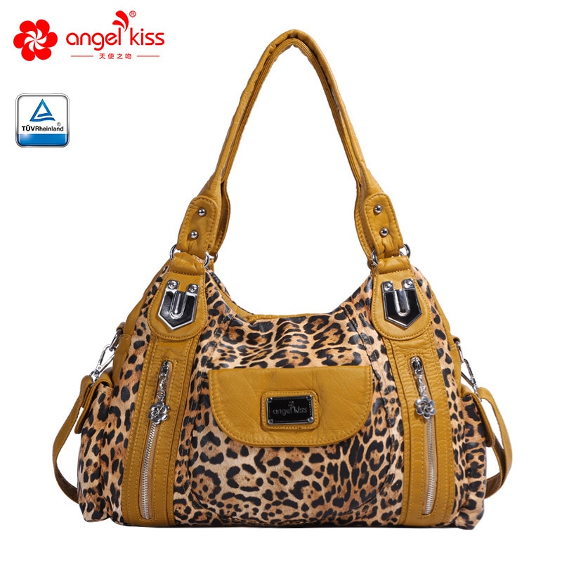 Mærke blød leopard pu læder skuldertaske luksus stor kapacitet multi lomme smarte tote tasker til kvinder shopping håndtaske: Gul