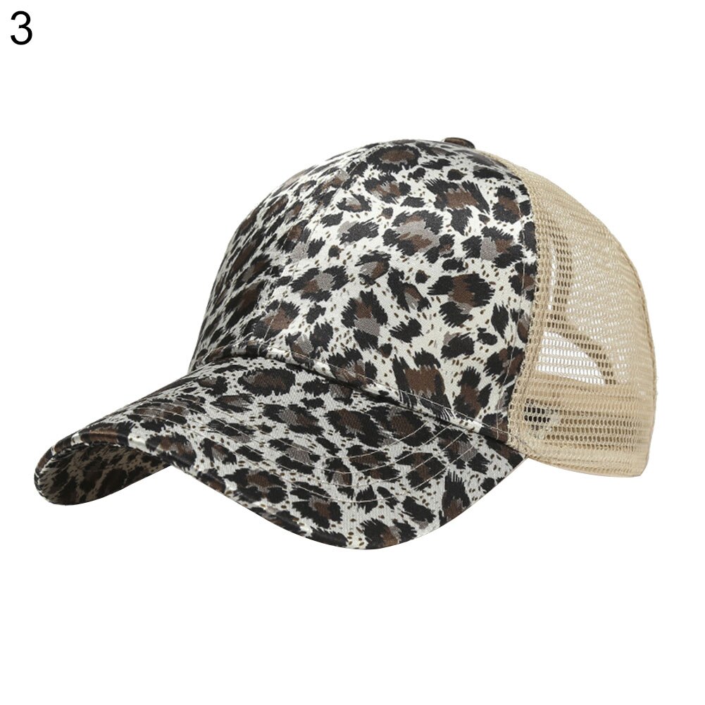 Women Summer Leopard Print Anti UV Ponytail Hat Outdoor Sports Baseball Cap Peaked Hat Ponytail Cap Polyester Baseball Cap: 3