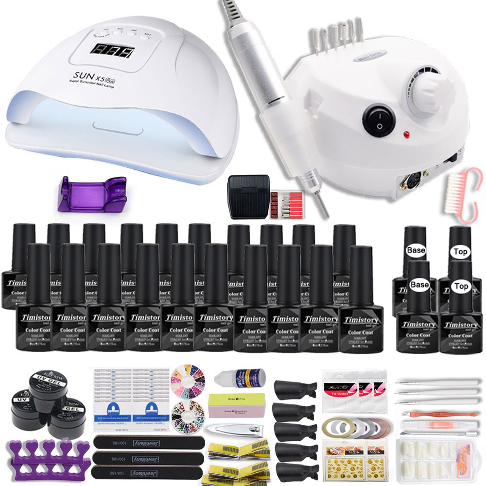 UV LED Lamp Nail Set Acrylic Kit 40&20 Colors Nail Gel Polish Manicure Set With 35000/20000 RPM Nail Drill Machine Nail Art Tool: X5-20GEL-202