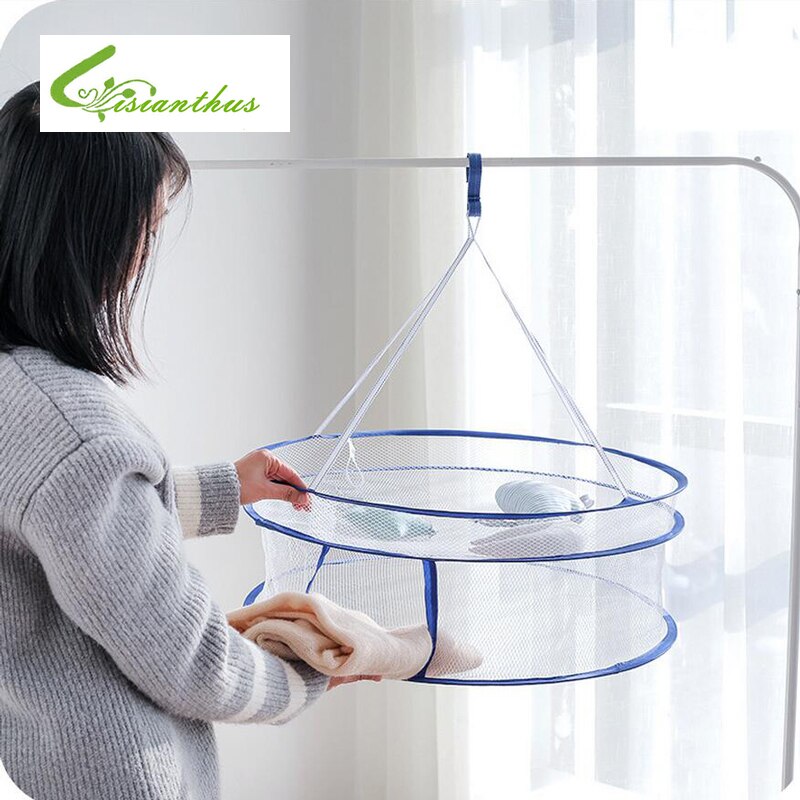 Panier de séchage à 2 couches pour vêtements | , cintre pliable suspendu, vêtements, pull à linge, sous-vêtements, panier pour sèche-linge, sac en filet