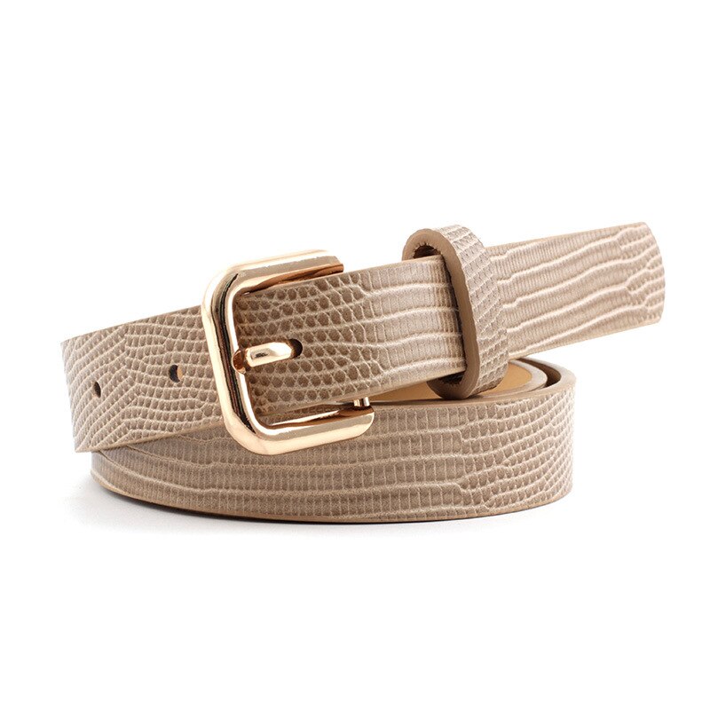 Imprimir lagarto cinturones de cuero para mujer oro Pin cuadrado de hebilla de cinturón de cintura vestido de mujer Jeans Correa Decoración: khaki