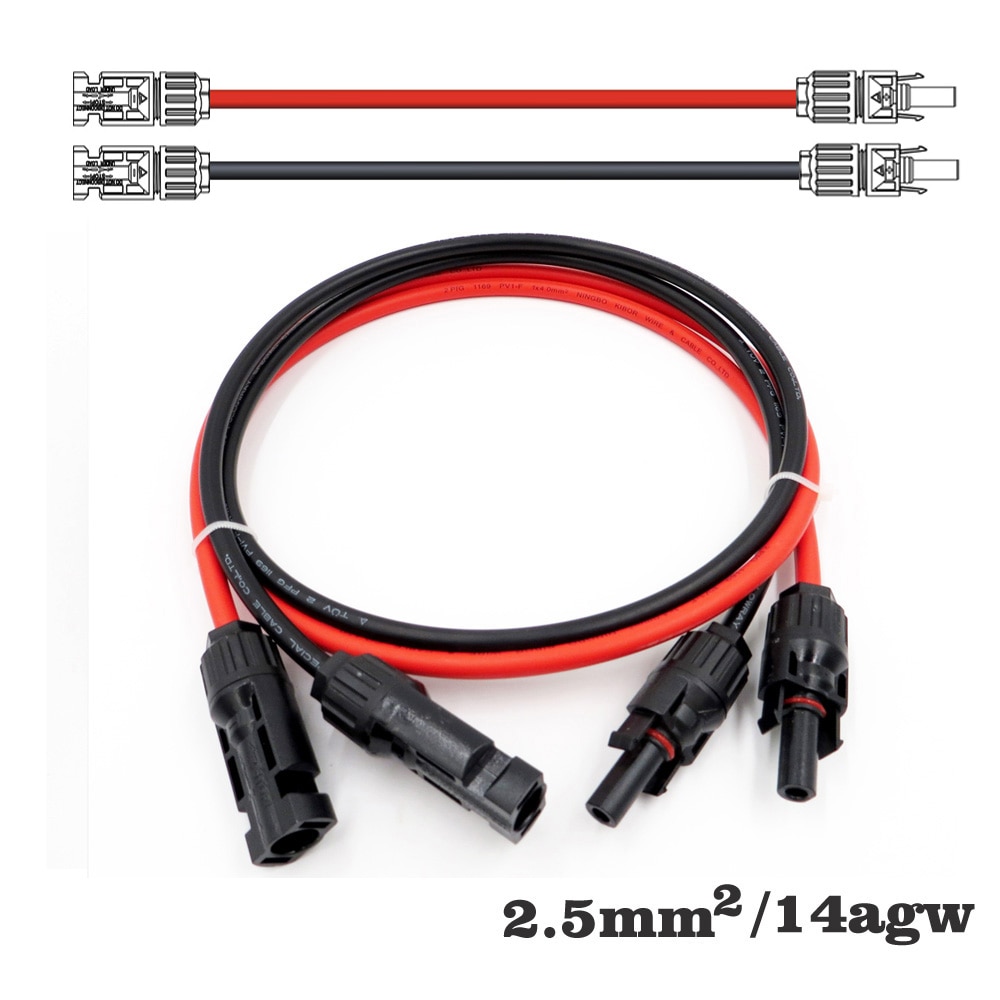 PV Verbinder Erweiterung Verbinden zweig schwarz verrotten parallel Serie Meter verlängern kabel 2,5 mm2 14awg stecker