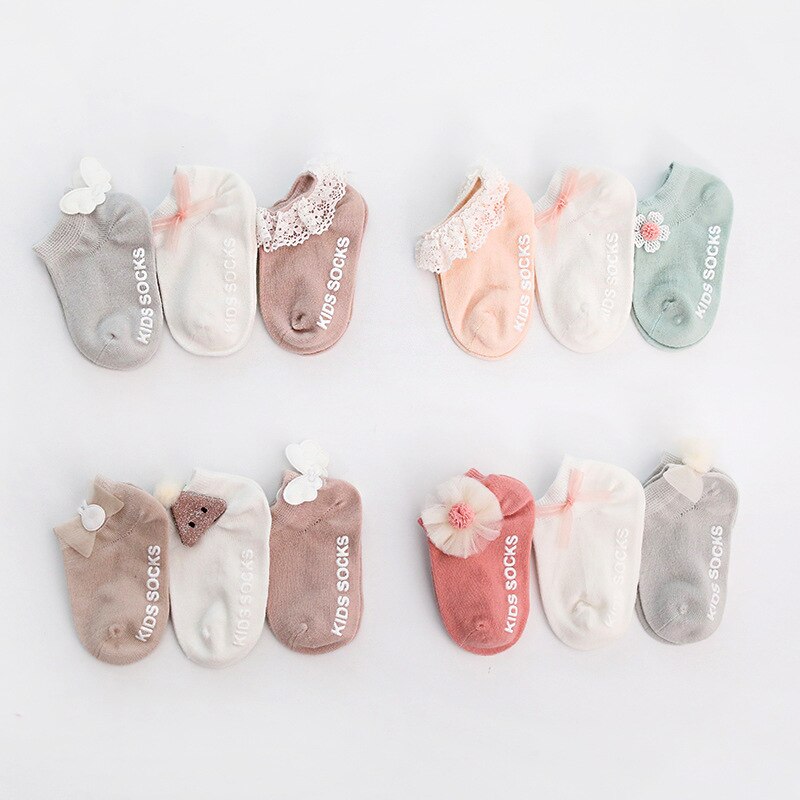3 Paren/partij 0 Tot 3 Jaar Zomer Baby Sokken Leuke Dier Bloemen Baby Baby Floor Sokken Zachte Katoenen Anti-slip Sokken Voor Meisjes