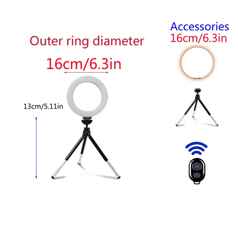 Led Selfie Ring Licht Cirkel Vullen Licht Dimbare Lamp Trepied Make Fotografie Ringlicht Telefoon Standhouder Statief: Type8-6in light