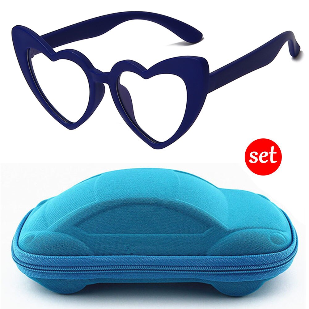 Longkeeper Hartvormige Anti-Blauw Licht Bril Kids Jongen Meisje TR90 Flexibele Frame Optische Brillen Kinderen Clear Lens Eyewear: blue-bluecase