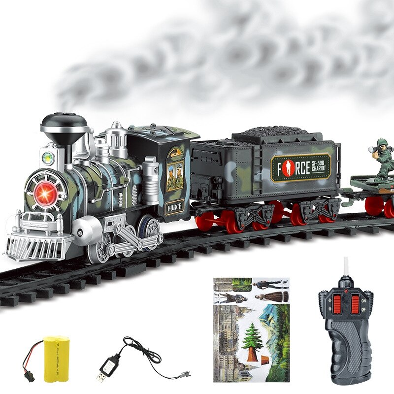 RC Conveyance Rail Car Electric Steam Smoke Track Train Simulation Model Rechargeable Set Model Toy for Toy