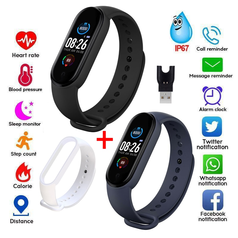 M5 Smart Watch IP67 braccialetti sportivi impermeabili ricarica USB cinturini intelligenti Bluetooth Touch Screen a colori polsino 10 lingue