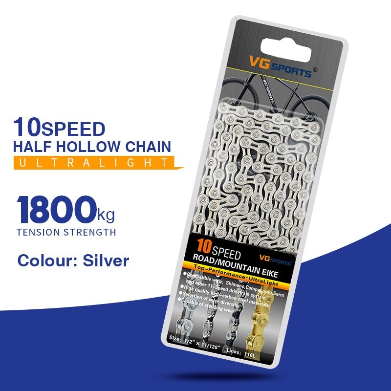 Fahrrad Kette 8 9 10 11 Geschwindigkeit MTB Rennrad Halb/Voll Hohl Kette Silber Gold Regenbogen Ketten für shimano SRAM Campanolo System: X10SL Silber-