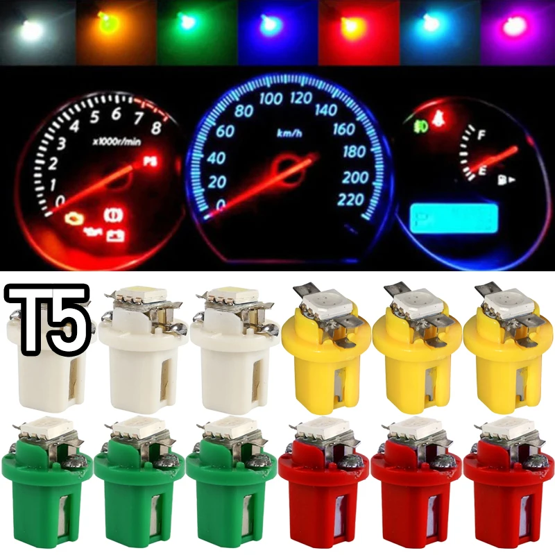 Bombillas LED T5 para coche B8.5d, luces de velocidad para salpicadero de coche, accesorios de lámpara Interior para coche, lámparas de interruptor lateral para salpicadero de 12V