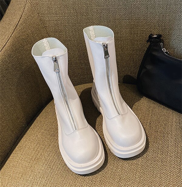 Cootelili kvinner nakle boots sko 5cm hæl rund tå boots for kvinner glidelås sko plattform sklisikre botas mujer størrelse 35-39: Beige / 7