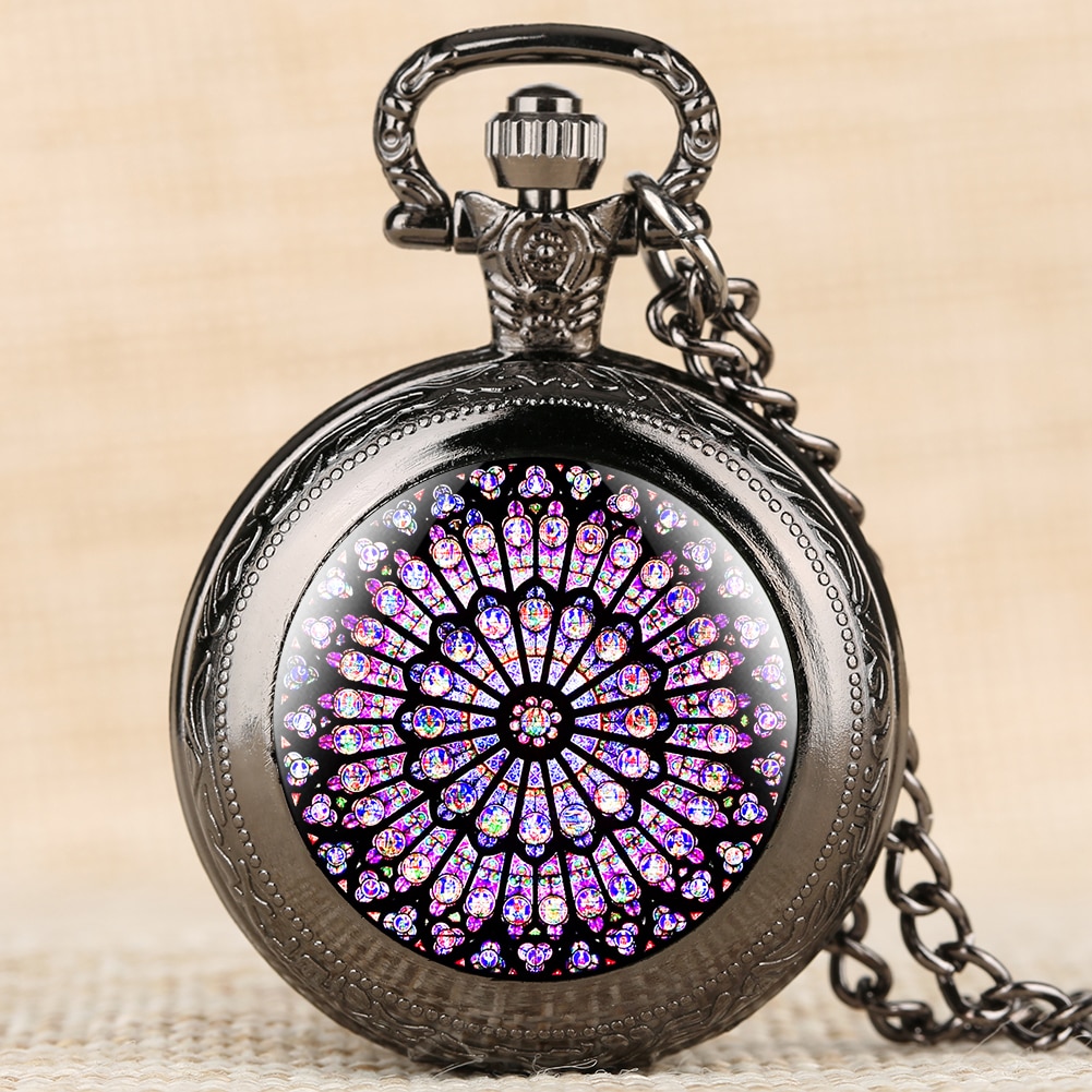 Montre De poche en vitrail Rose, magnifique collier pendentif De la chapelle Notre-Dame De Paris, Souvenir