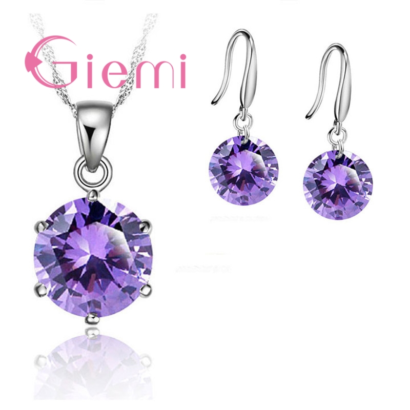 Delicate Ronde Crystal Ketting Oorbellen Voor Moeder Vrouwen Verjaardag Cadeau Sieraden Set 925 Sterling Zilver: COLOR8