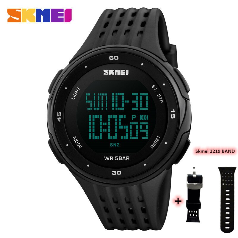 Skmei 1219 Mannen Digitale Horloge Led Display Waterdichte Mannelijke Horloges Chronograaf Kalender Alarm Sport Horloges Relogio Masculino: 1 with strap