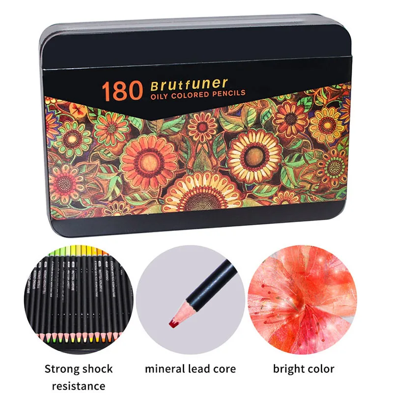 Brutfuner-lápices de colores profesionales, caja de lata para bocetos de madera, suministros de arte escolar, 72/120/180 colores