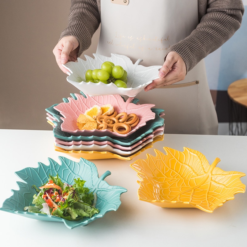 Creatieve Keramische Esdoornblad Plaat Snack Dessert Cake Candy Moer Schotel Fruit Salade Porselein Sleutel Sieraden Thuis Decoratieve Lade