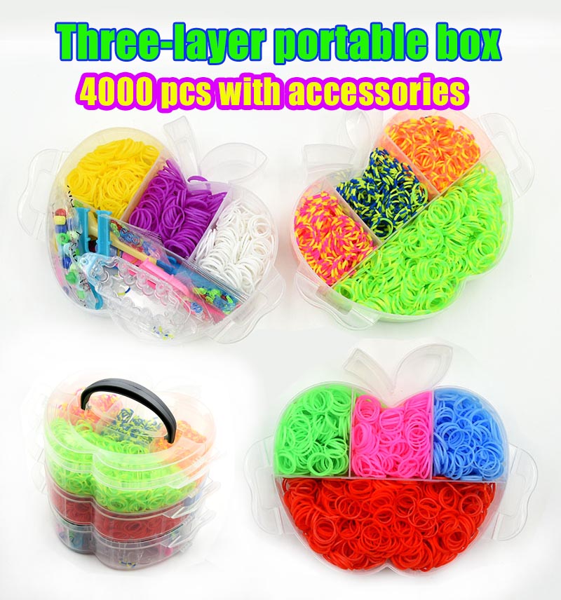 4500 Pieces Colorful Rainbow Rubber Band DIY Handmade Bracelet Tool Kit Beaded Toys for Girls Elastic Craft Toy Christmas: 3