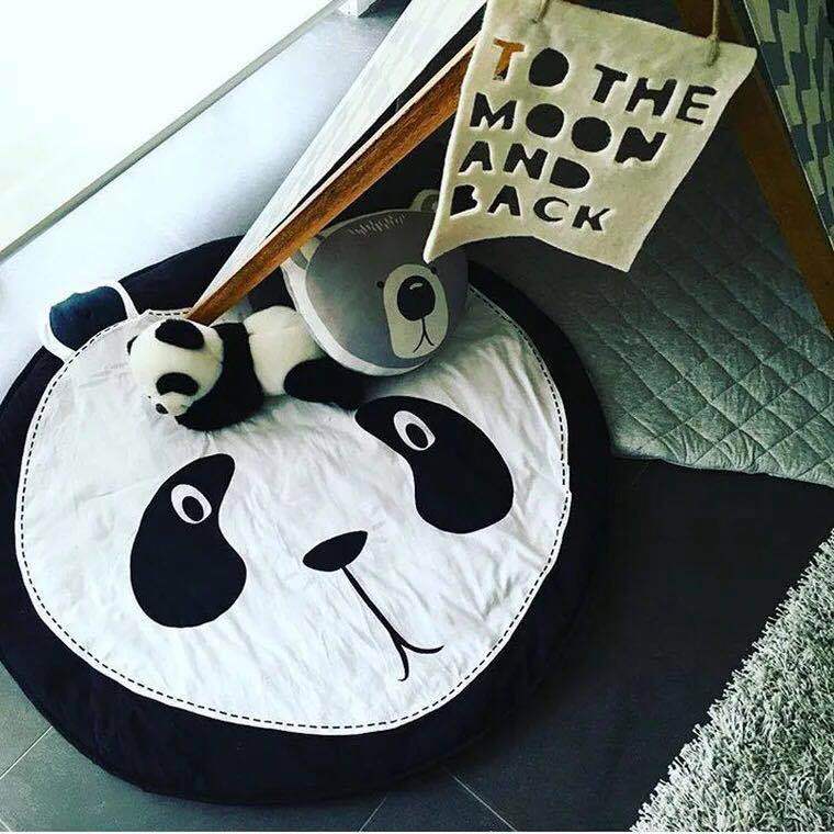 Børn lege spilmåtter 90cm runde tæpper tæpper mat bomuldsvaner kravlende tæppe gulvtæppe legetøj værelse dekoration ins baby: Panda