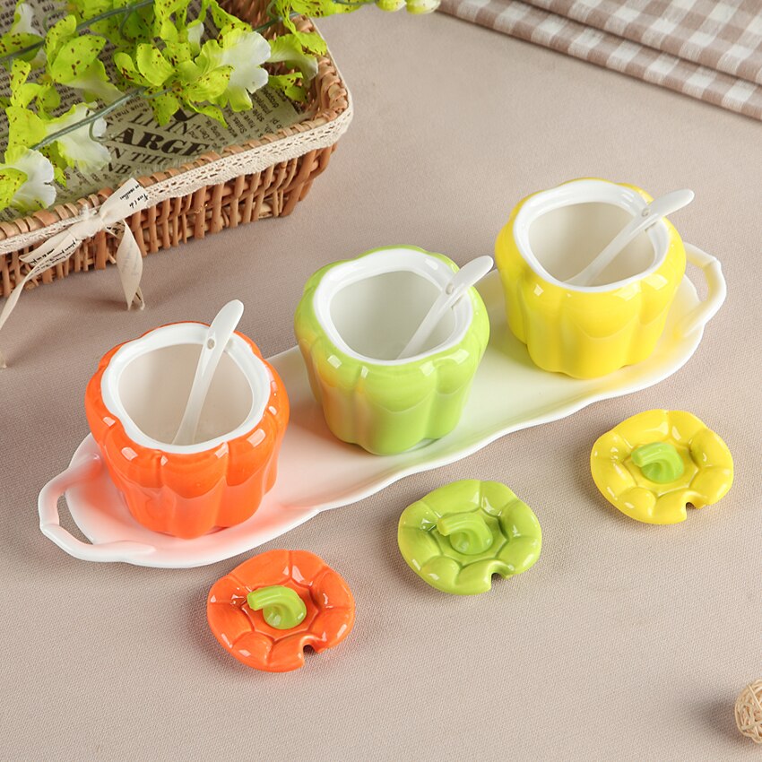 Ceramics pepper pattern seasoning box tank salt can cute vegetables Exterior oil tank kitchen utensils seasoning bottle