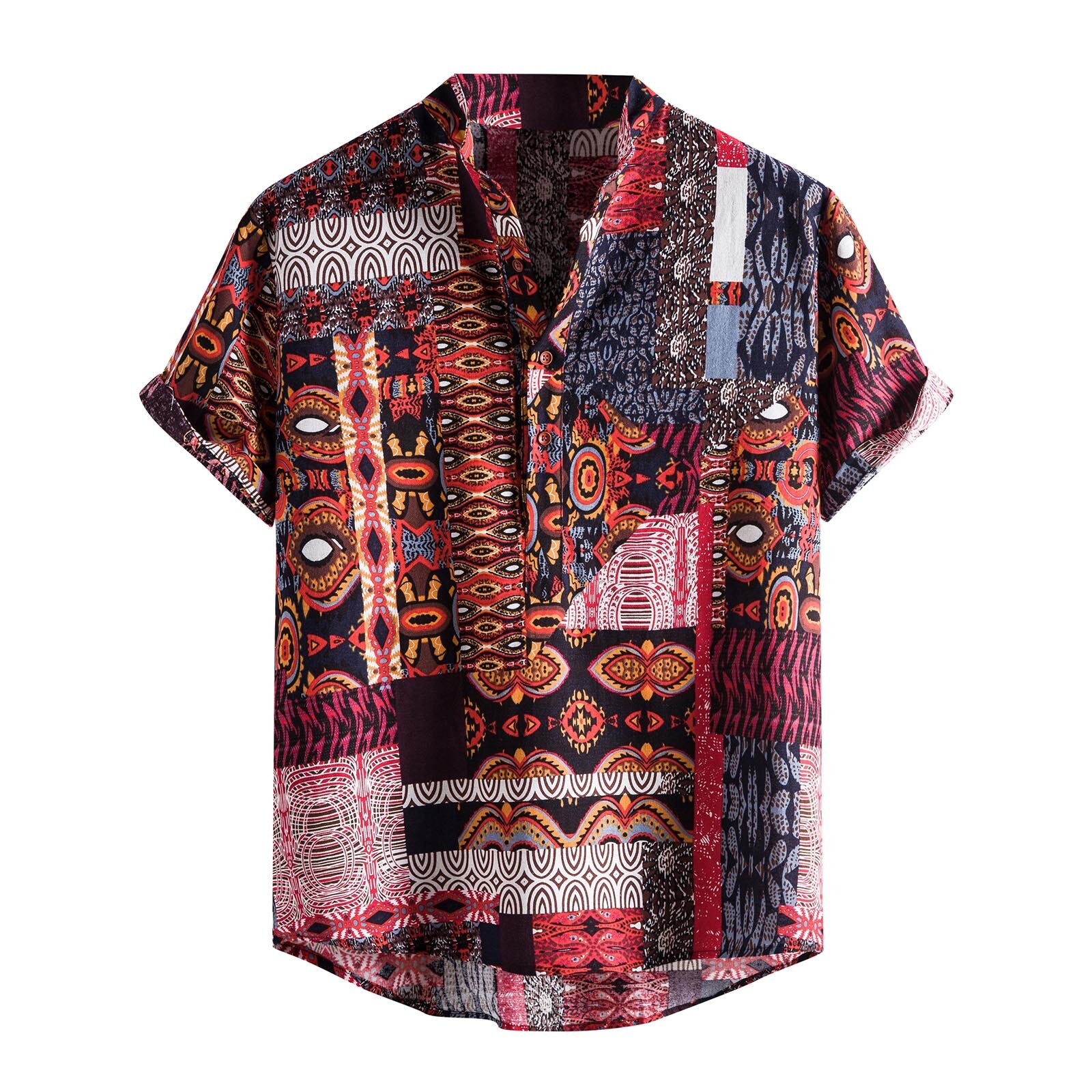 Summer Ethnic Shirts For Men Brand Casual Print Brand Shirt Men Short Sleeve Button Tops Loose Hawaiian Shirt#29: S