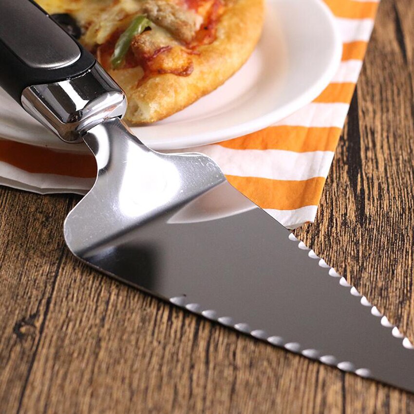 Trägrepp rostfritt stål tårta pizza spade tandad kantskärare paj pizza server tårtskärare server cutter spatel