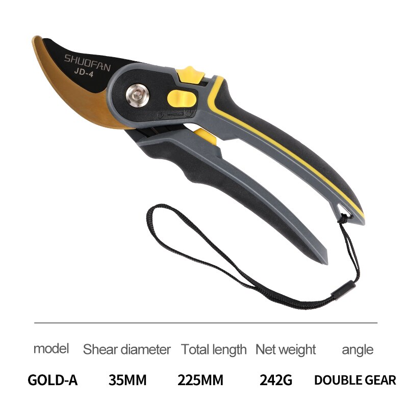 Powerful Garden Pruners Trim Metal Cutting Scissors Hand Tools Shears Grafting Secateurs Flowers Branch Cutter Plant Pruning: Gold-A