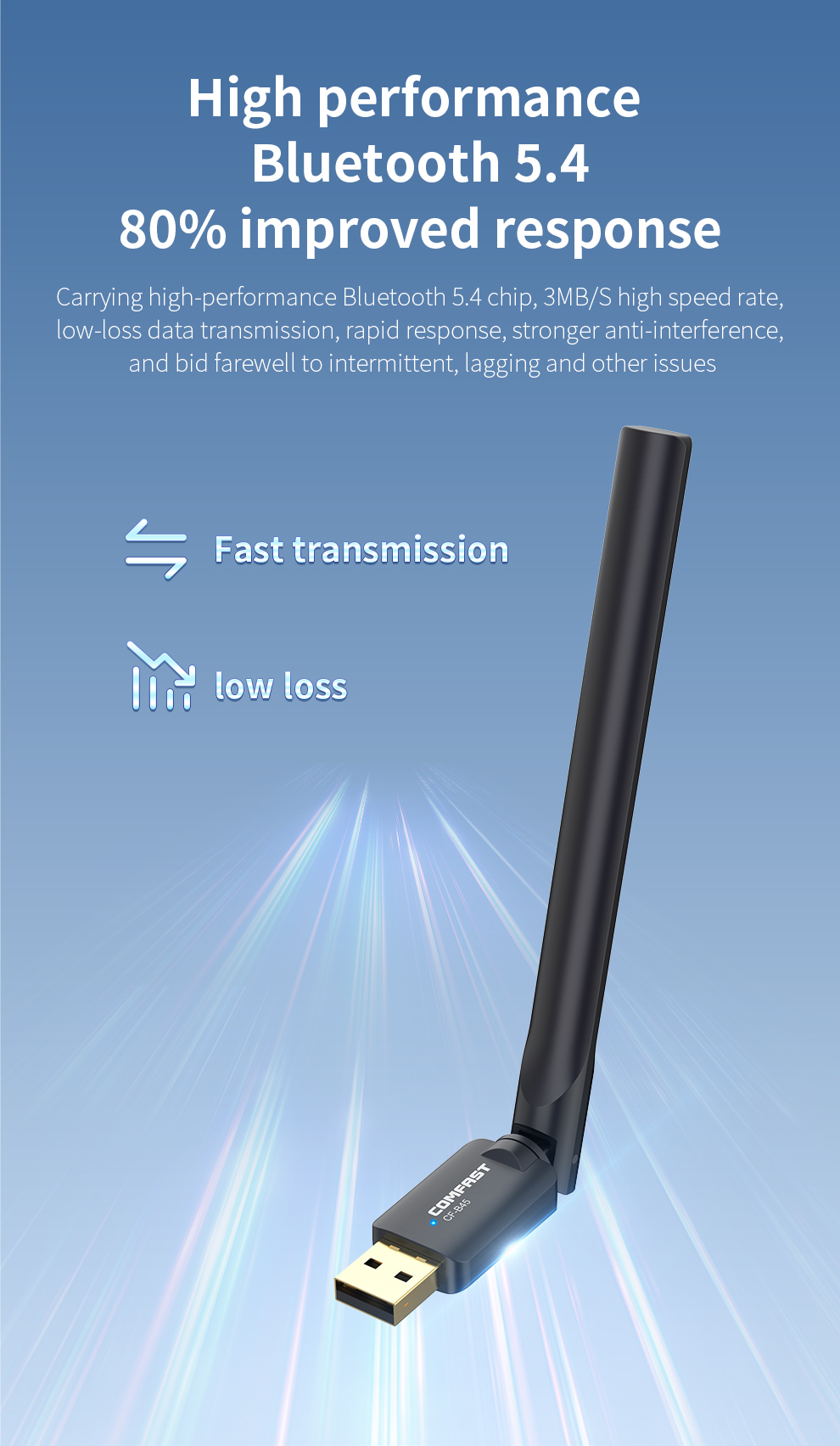 Comfast USB Bluetooth 5.4 Adapter 100M/20M BT5.4 Dongle for PC Wireless Mouse Keyboard Music Audio Transmitter Free Drive Win11