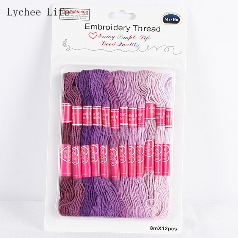 Lychee Life 12Pcs/lot Polyester Embroidery DIY Silk line Branch Similar Thread Cross Stitch Cotton Sewing Skeins Thread Material: 4