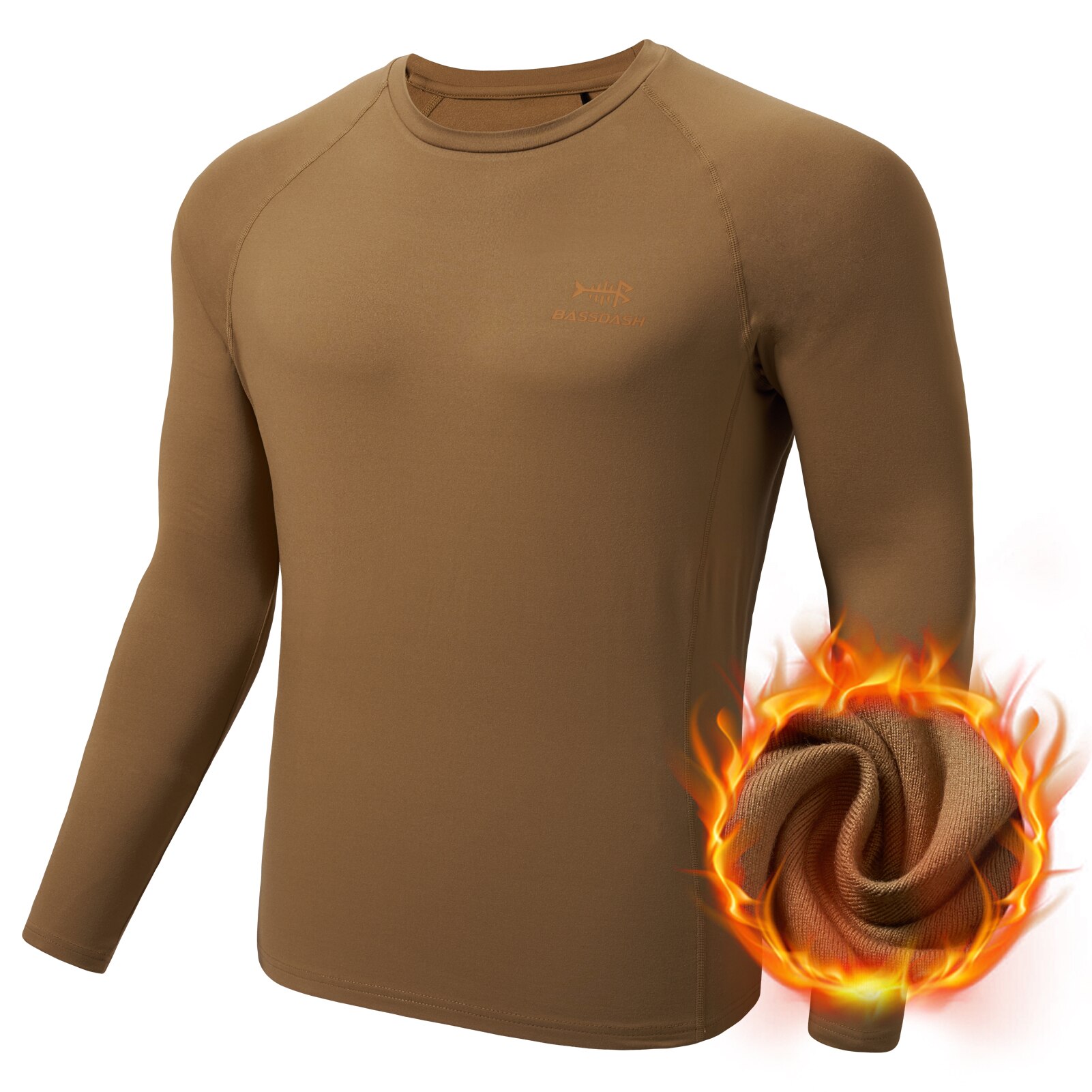Bassdash Men&#39;s Lightweight Thermal Base Layer Shirt Antimicrobial Underwear Top Warm Ultra Soft Quick Dry FS19M: Dark Brown / XL