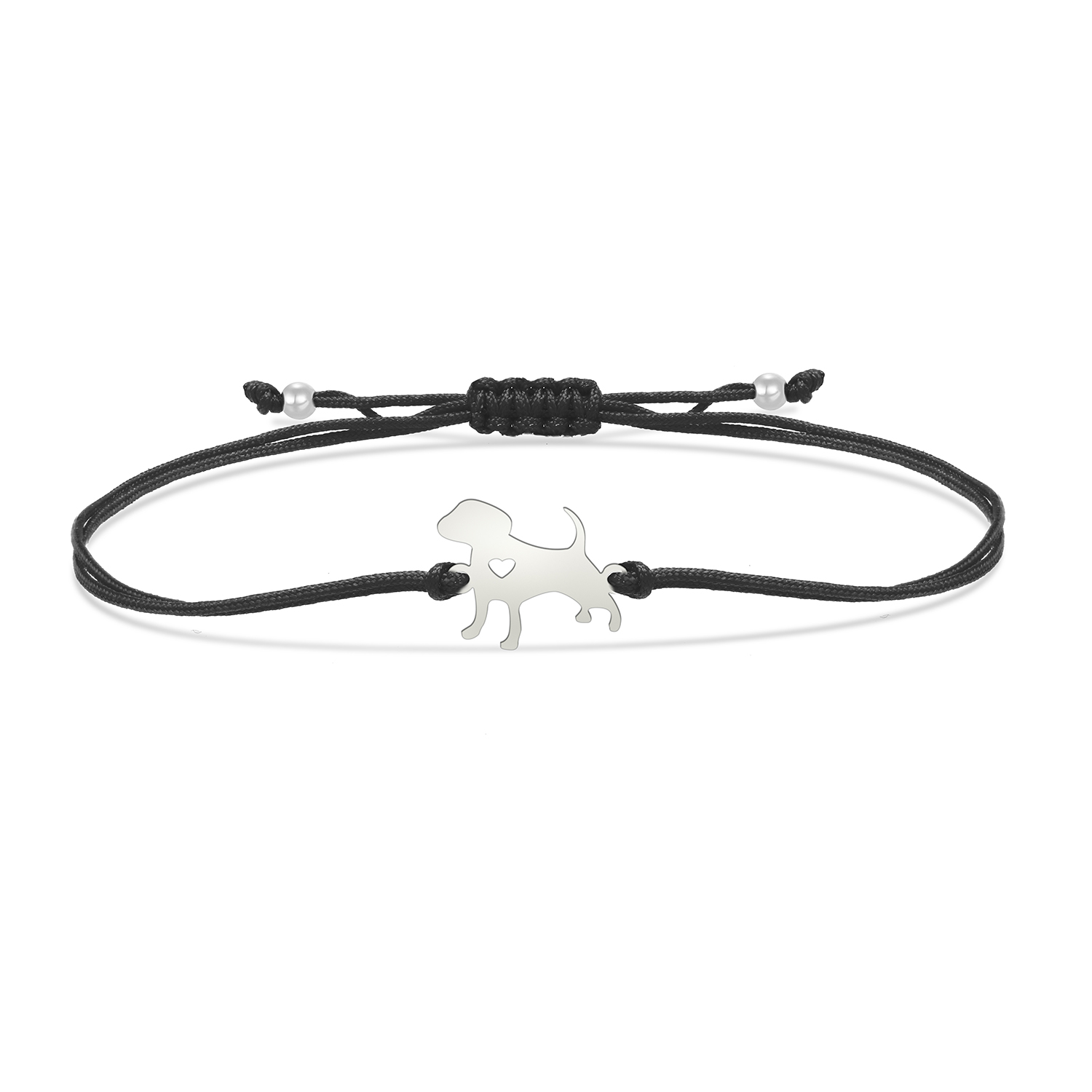 Rvs Hond Met Holle Perzik Hart Charme Rode Koord Verstelbare Armband Vrouwen Eenvoudige Gevlochten String Handgemaakte Sieraden: Rhodium Plated