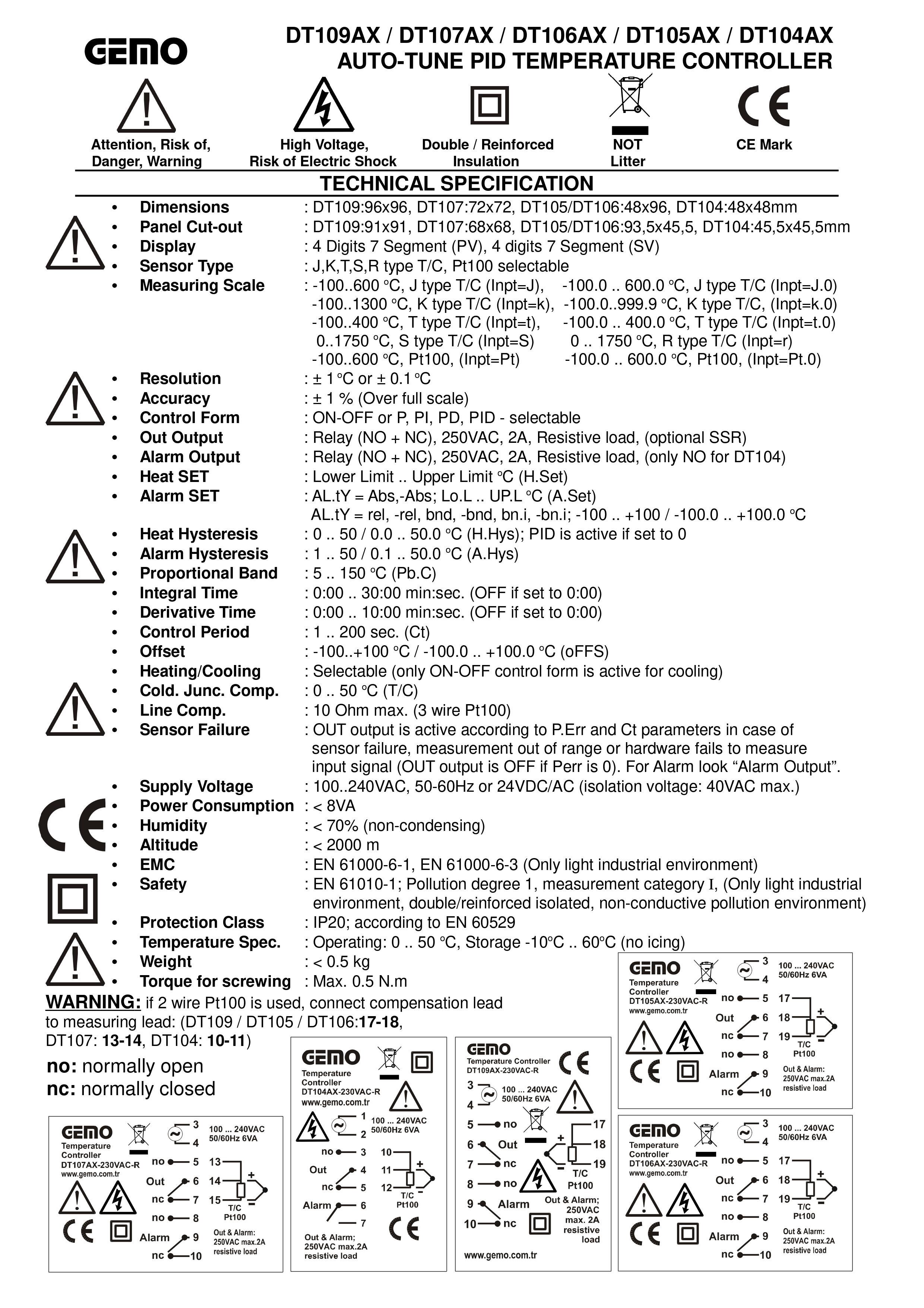 Dt104ax-230 støvsugere; gemo auto-tune pid digital temperaturregulator udgang: resistiv belastning, (valgfri ssr)