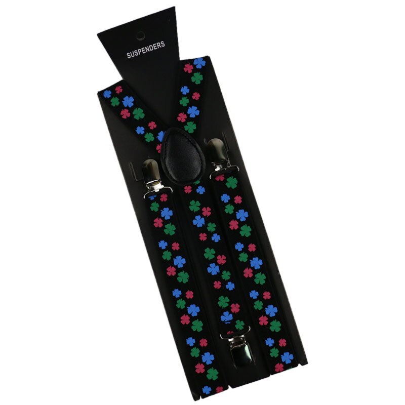 Winfox Black Green White 2.5cm Wide Clover Suspenders For Women Men