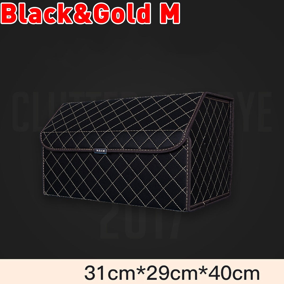 Folding Large Car Trunk Organizer Box Storage Bag Auto Trash Tool Bag PU Leather Cargo Storage Stowing Tidying Car Accessories: Black and Gold M