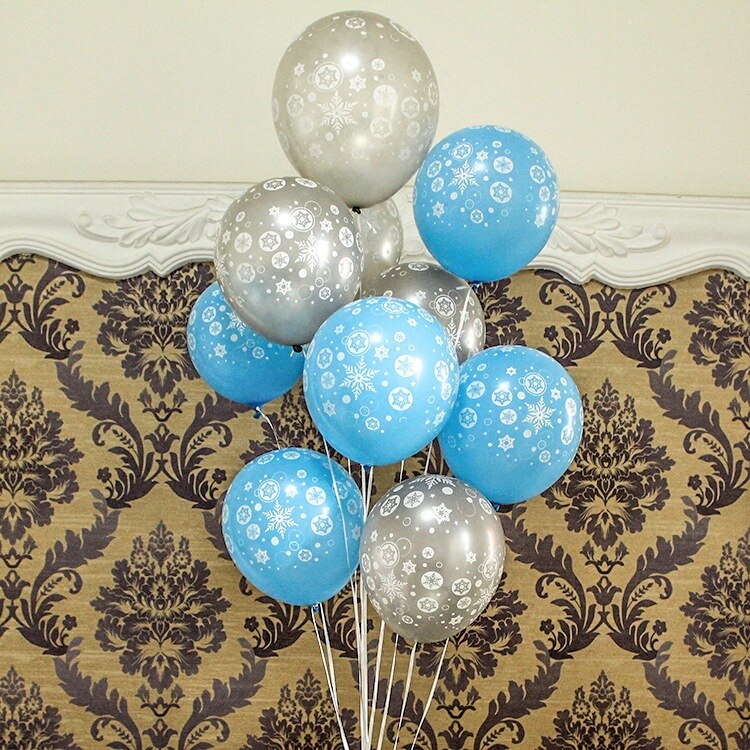 Globos de látex de copo de nieve de 12 pulgadas, Impresión de dibujos animados, globos azules y plateados, decoración para de Navidad