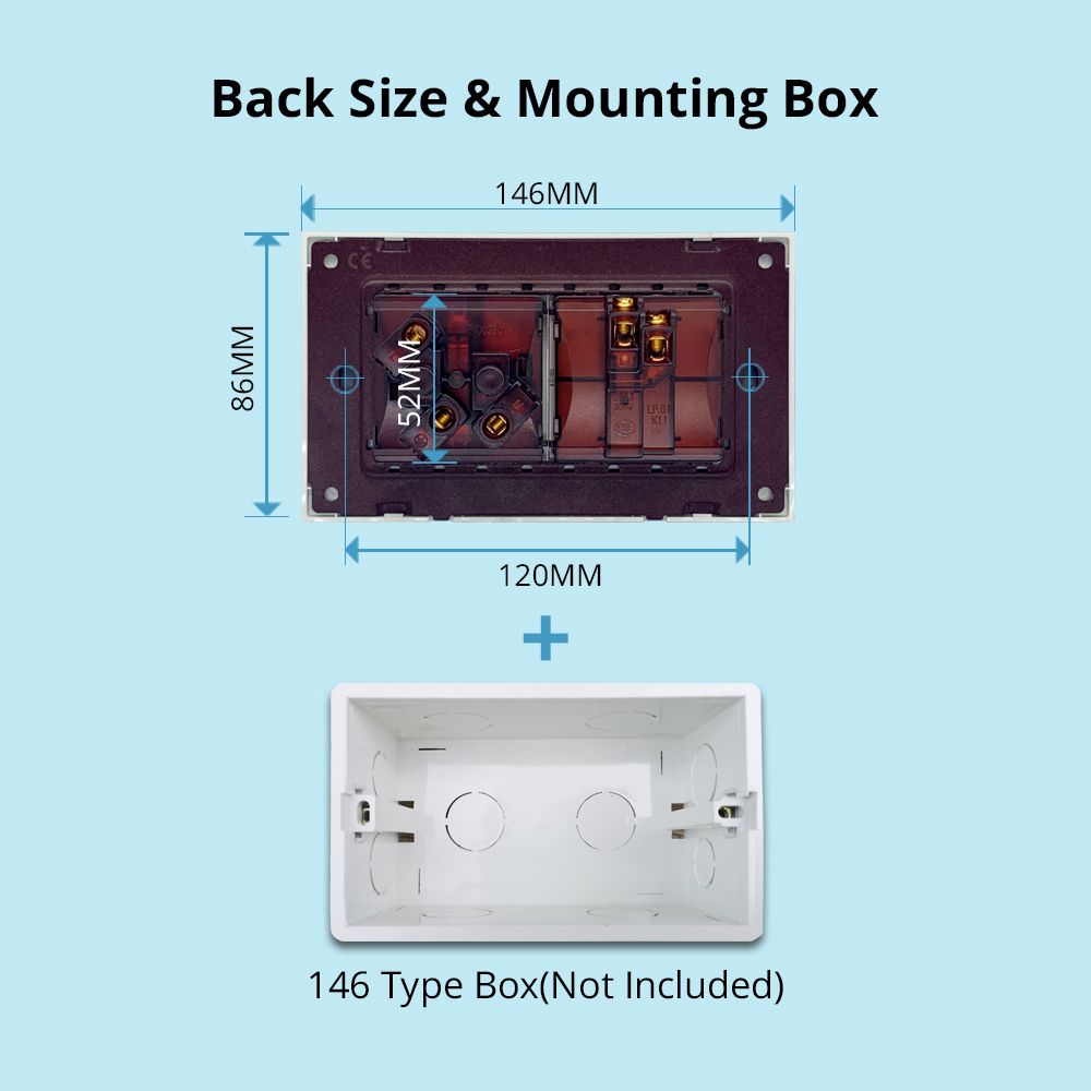 Wallpad Trestruktur Veggkontakt - 1/2/3 Gang 2 Veis Lysbryter med LED Dimmer & USB EU Stikkontakt - 146x86mm
