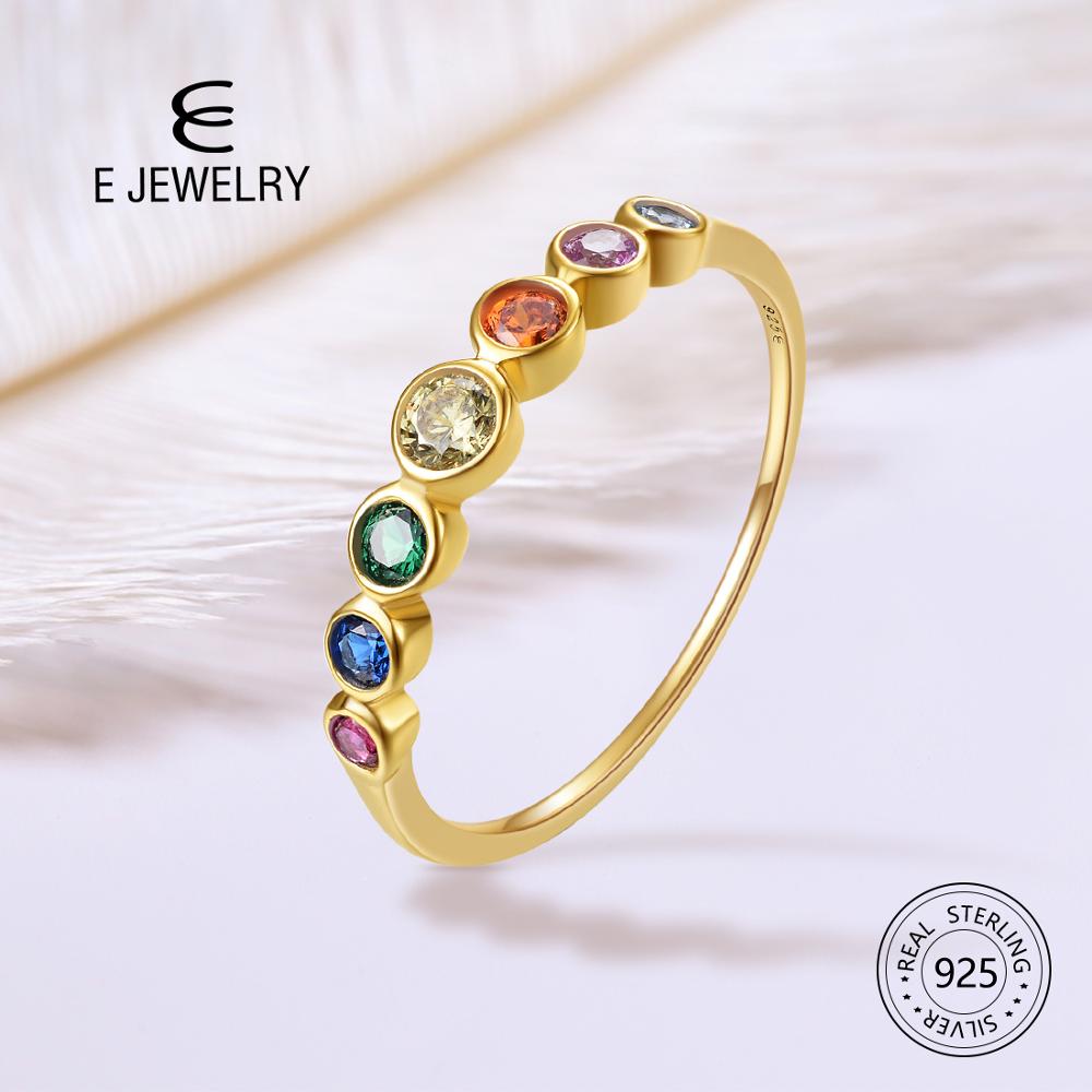 E 925 Sterling Zilveren Regenboog Edelstenen Ring Voor Vrouwen 14K Vergulde Zilveren Sieraden Ringen Kleur Zirconia Bruiloft ringen