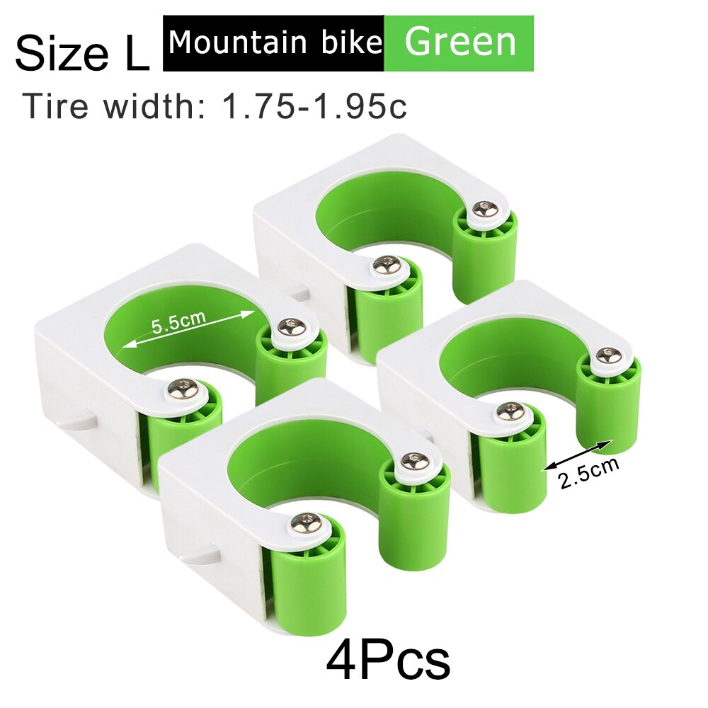 Bicycle Parking Rack Buckle Indoor Vertical Bike Storage Portable Wall Mount Hook Mountain Road Bike Cycling Display Stand: 4 Pcs Green Size L