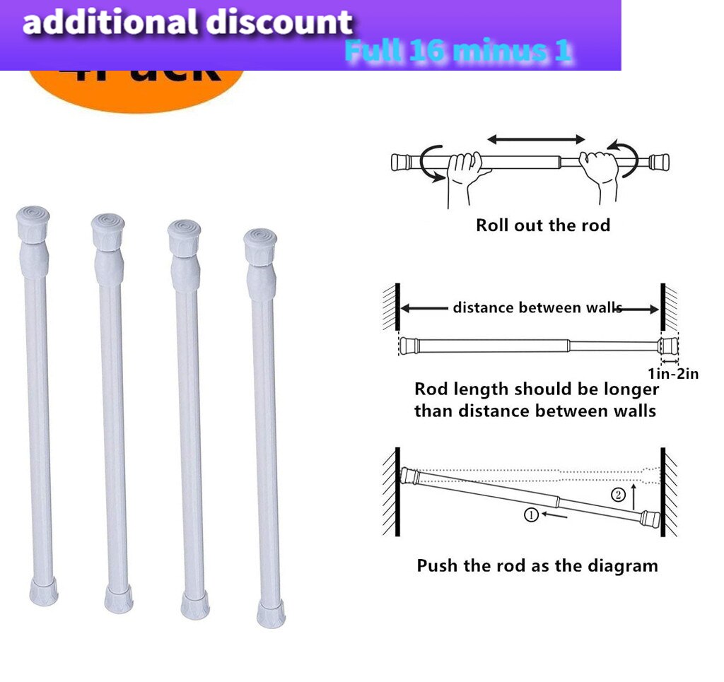 white Extendable Adjustable Spring Tension Rod Rail Pole Window Curtain Shower Curtain Wardrobe Bathroom Products#w