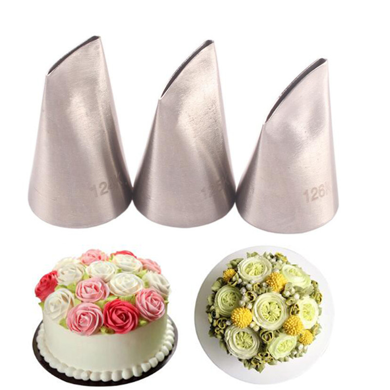 #124K #125K #126K 3 Pcs Rose Pastry Nozzles Rvs Sproeier Set Diy Icing piping Tips Sets Cupcake Cake Decorating Gereedschap