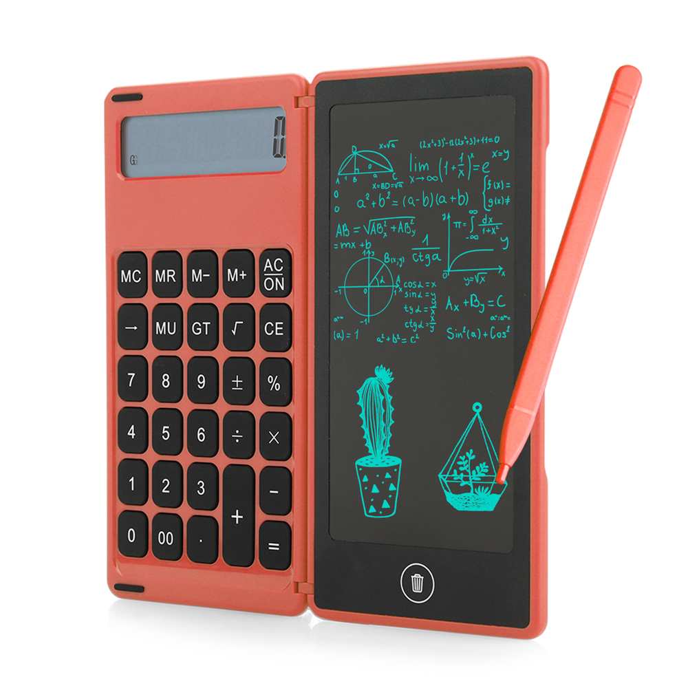 12 Digits Display Calculator 6 Inch LCD Writing Tablet Foldable Repeated Writing Digital Drawing Pad With Stylus Kids Learning: Red