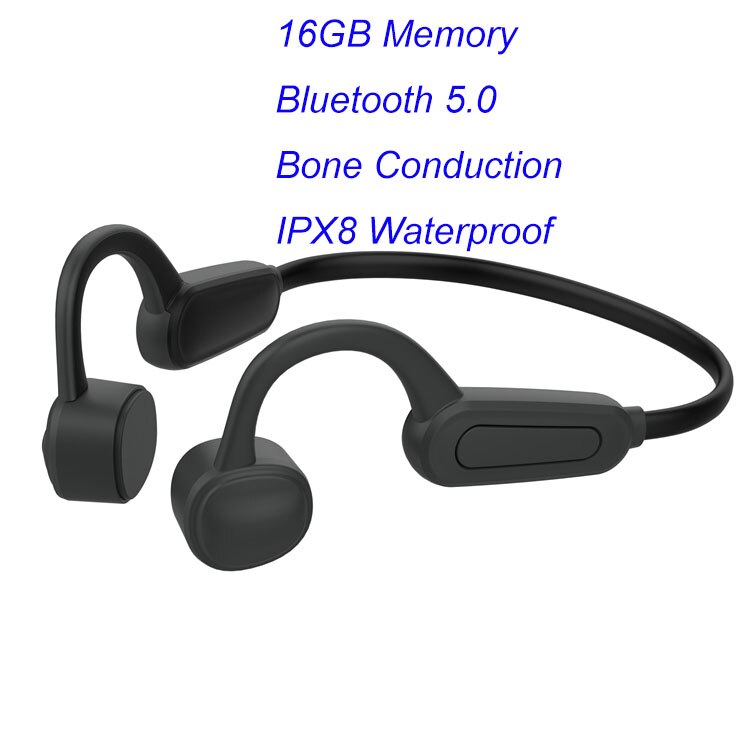 16GB Waterproof MP3 Player - IPX8 Bone Conduction Headset for Diving, Swimming, Surfing: 16GB Black