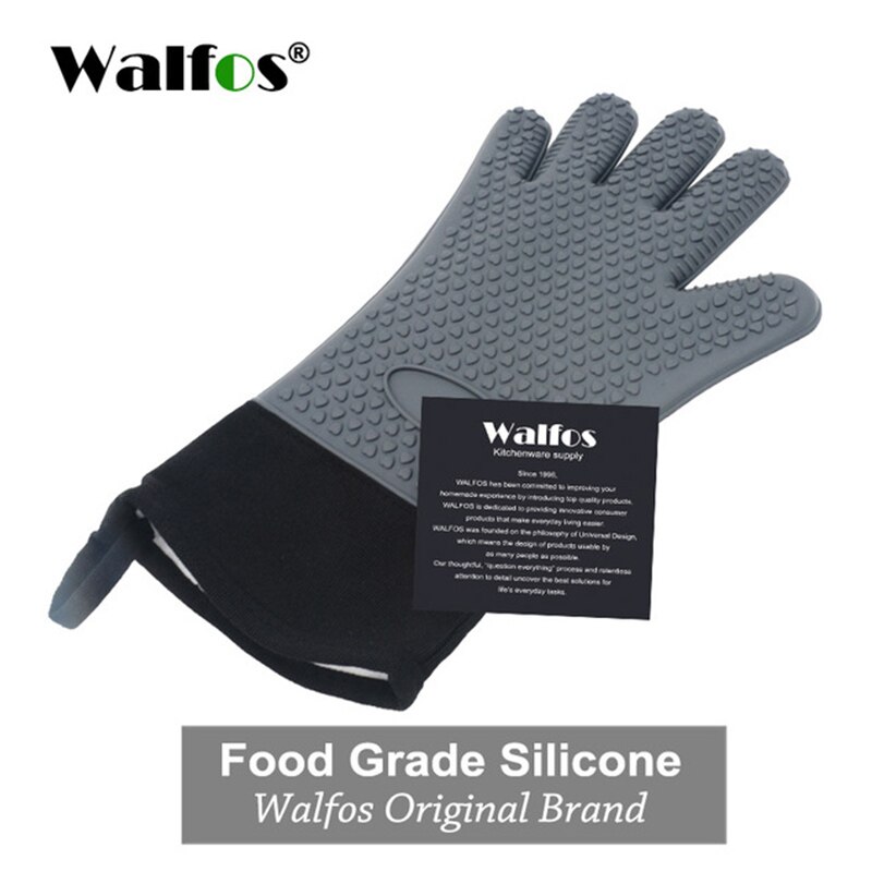 WALFOS long silicone kitchen glove-BBQ grill glove heat resistant cooking glove for grilling microwave oven mitts glove: Grey