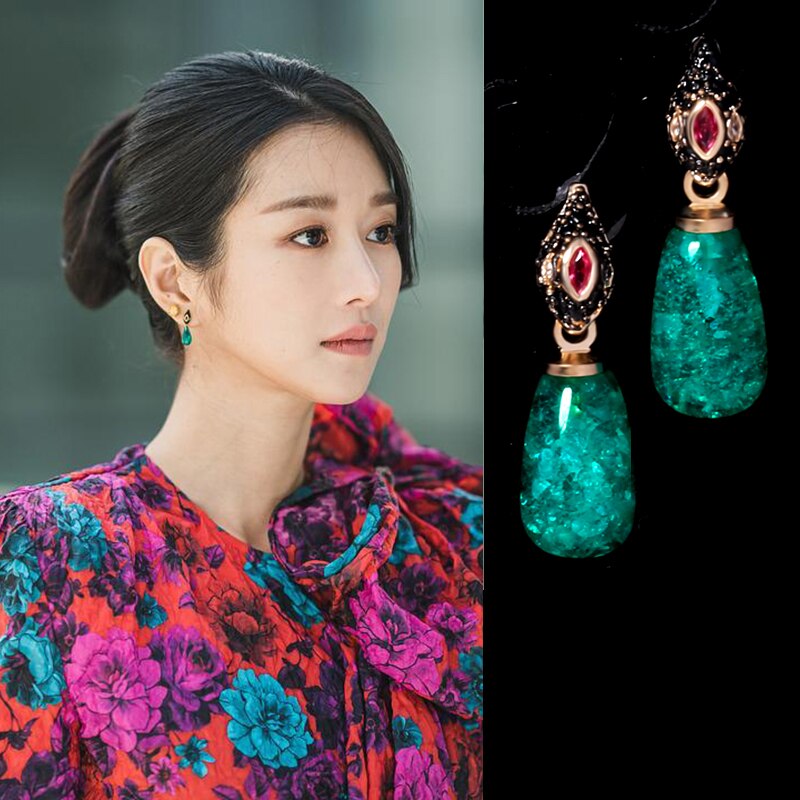 Koreaanse Tv Ster Retro Groene Waterdruppels Oorbellen Voor Vrouwen Meisjes Mode Oorbellen Elegante Oorbellen Partij Sieraden