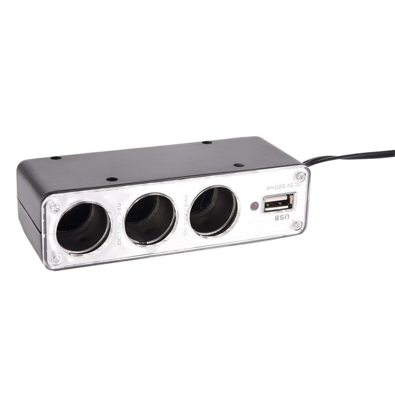 1 sztuk potrójny rozdzielacz gniazda papierosów lżejszy adapter wtyczka i Port USB 3 sposób ładowarka