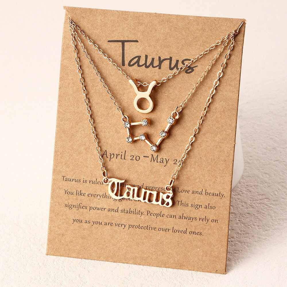 3Pcs/Set zodiac necklace 12 Constellation Charm Gold Necklace Aries Cancer Leo Scorpio Necklace Jewelry: Taurus